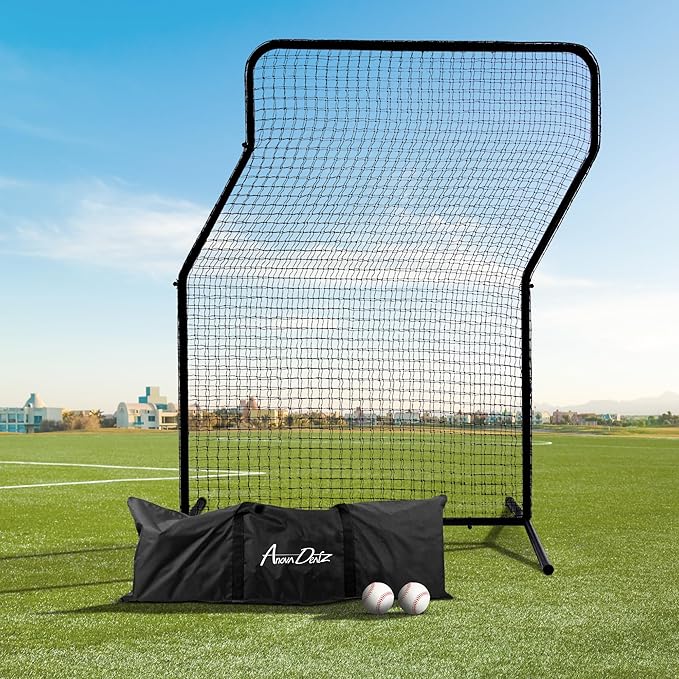 Yes4All Portable L-Screen Baseball 7x7ft with 2 Baseballs, Rubber Wheels - L Screen Baseball for Batting Cage, Protective Pitching Screen Net Double Layers, Carry Bag Included