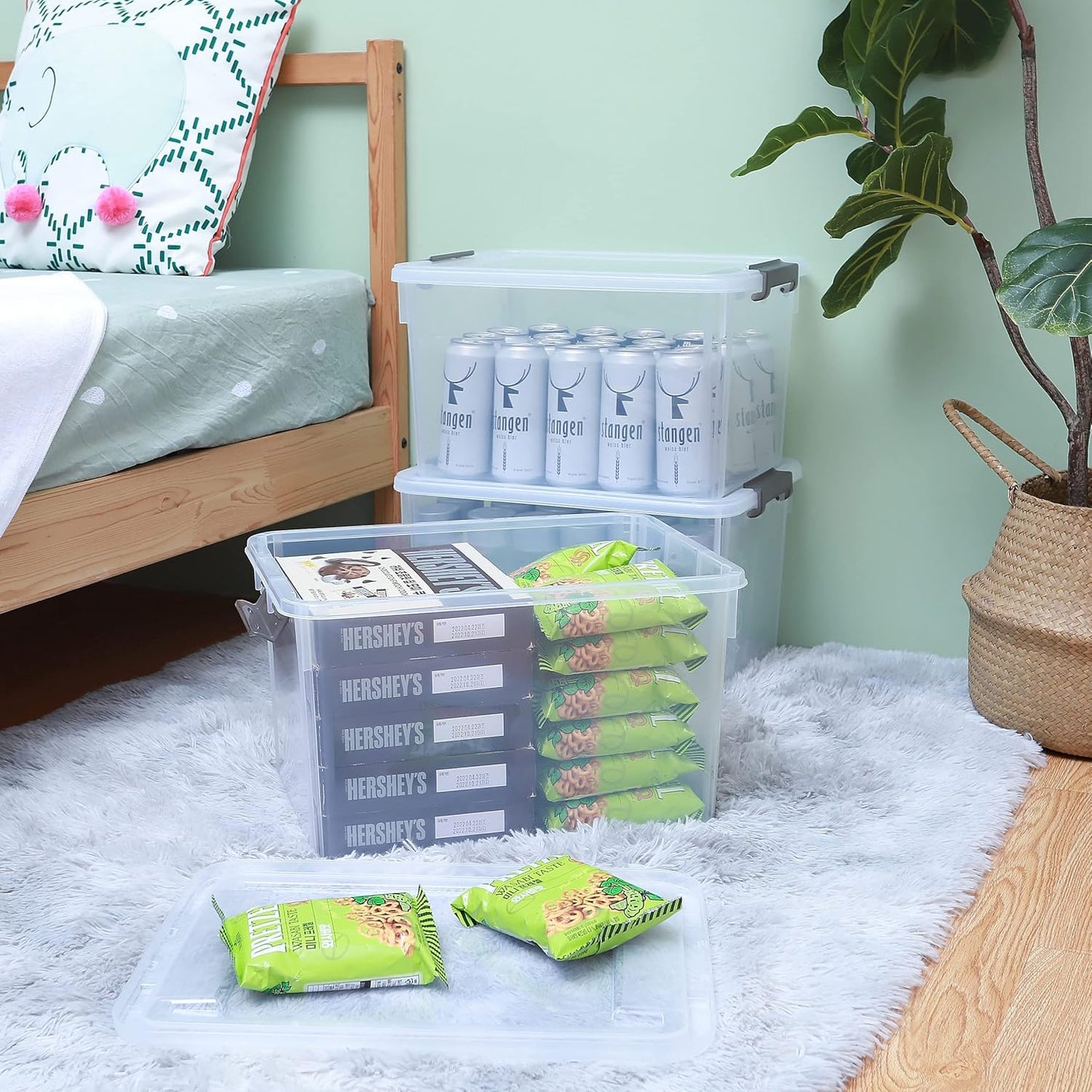 Citylife 32 QT Plastic Storage Bins with Latching Lids Stackable Storage Containers for Organizing Large Clear Storage Box for Garage, Closet, Kitchen, 8 Packs