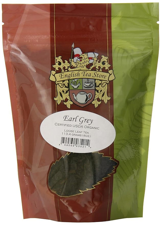 Organic Earl Grey Loose Leaf Tea 4oz Pouch | Premium Black Tea with Natural Bergamot | Medium Caffeine High Antioxidants | Kosher Vegan | Small Batch Packed by English Tea Store