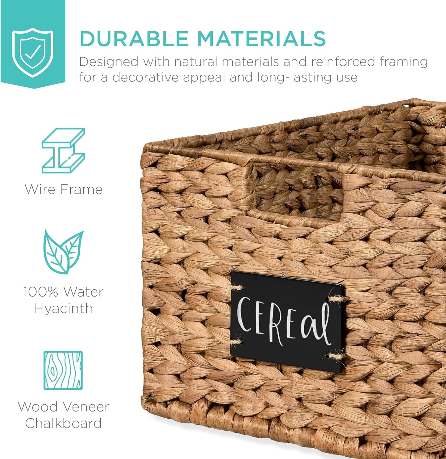 Best Choice Products Pantry Baskets Set of 2 16x12in Water Hyacinth Storage Baskets, Woven Wicker Kitchen Organizers with handles w/Chalkboard Label Chalk Marker - Chestnut
