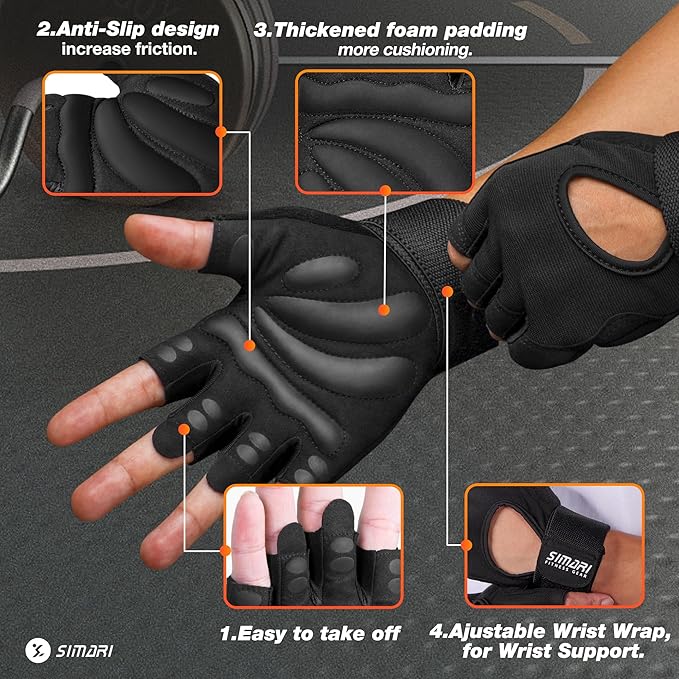 SIMARI Breathable Workout Gloves for Men and Women, Padded Weight Lifting Gloves with Great Grip, Full Palm Protection for Gym Training, Cycling, Weightlifting, Exercise, Crossfit, Climbing
