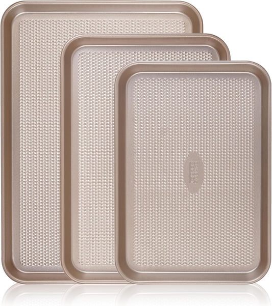 Baker's Secret Baking Sheet Pan Set, 3x Cookie Sheets for Oven, Diamond Texture Premium Air Flow, Set of 3 Baking Trays, Extra Thick 0.6mm with Diamond Base PFOA, PFOS, PTFE and PFAS free