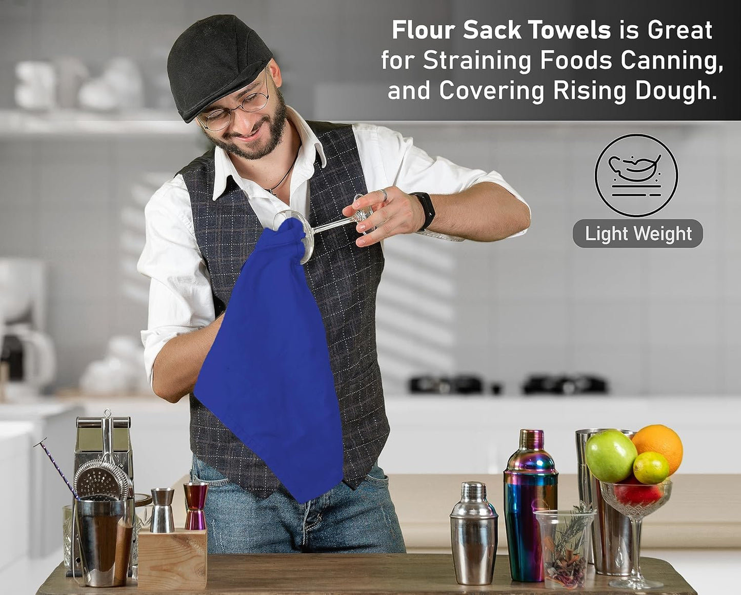 RUVANTI Flour Sack Towels 12 Pack 28 x 28 Inches, Ring Spun 100% Cotton Dish Towel, Machine Washable, Absorbent - Flour Sack Kitchen Towels for Drying and Cleaning -Navy