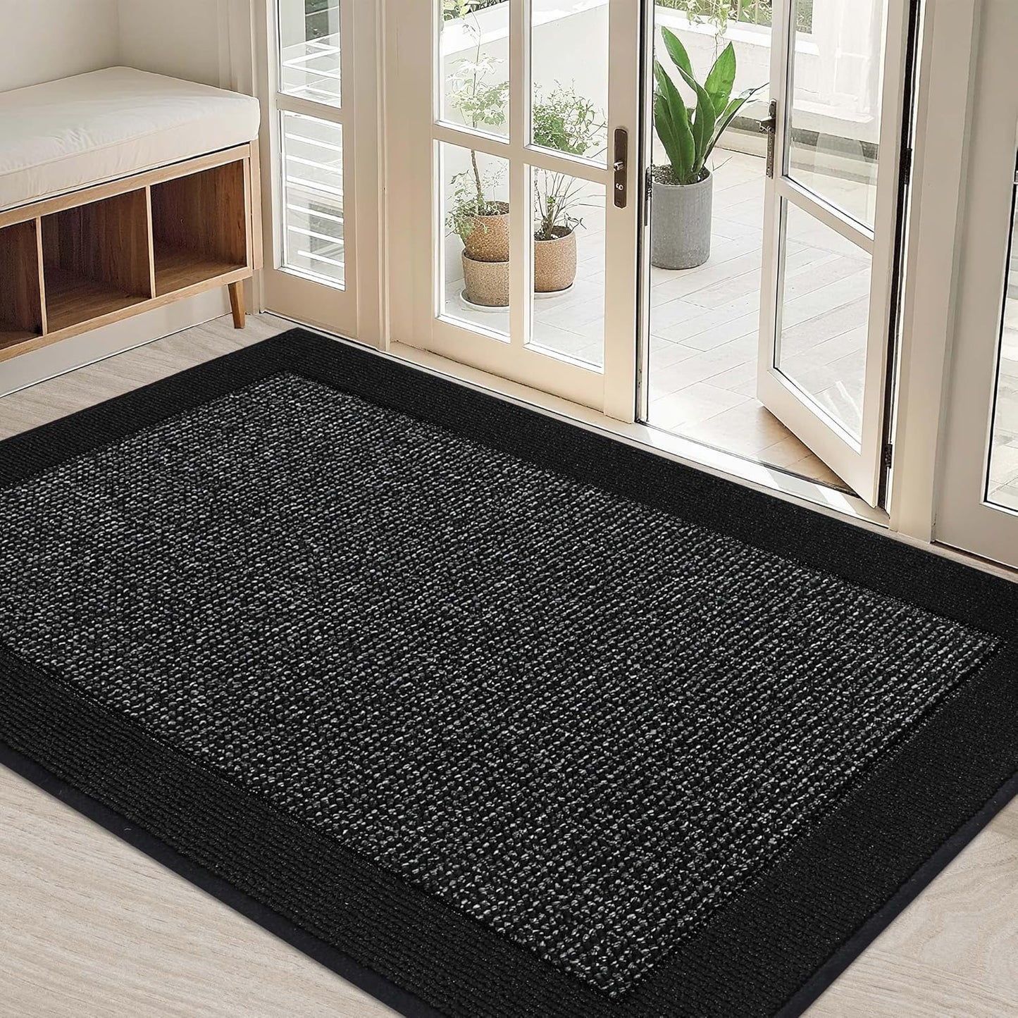 BEQHAUSE Indoor Door Mat 32" x 48", Dirt Trapper Door Mats Non-Slip Entryway Rugs Washable, Resist Dirt Absorbent Welcome Mat, Low Profile Floor Mats for Front Back Door and Entryway, Black