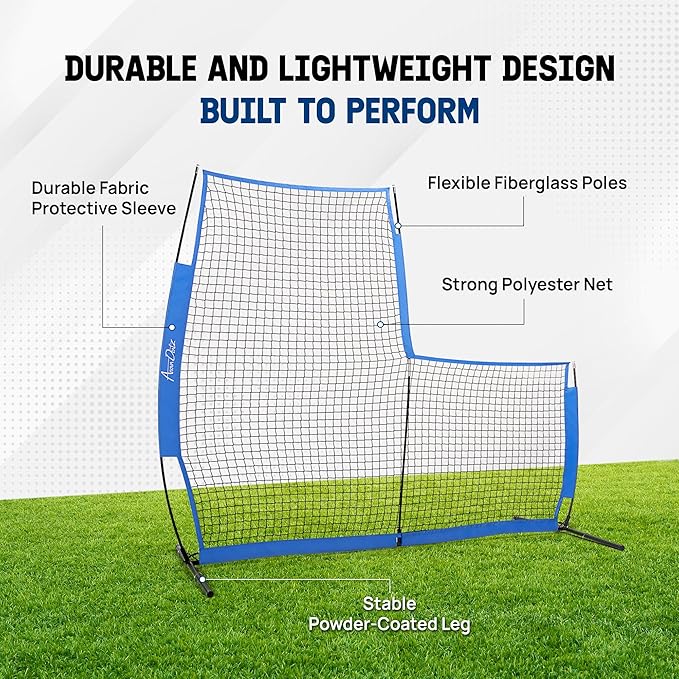 Yes4All Portable L-Screen Baseball 7x7ft with 2 Baseballs, Rubber Wheels - L Screen Baseball for Batting Cage, Protective Pitching Screen Net Double Layers, Carry Bag Included