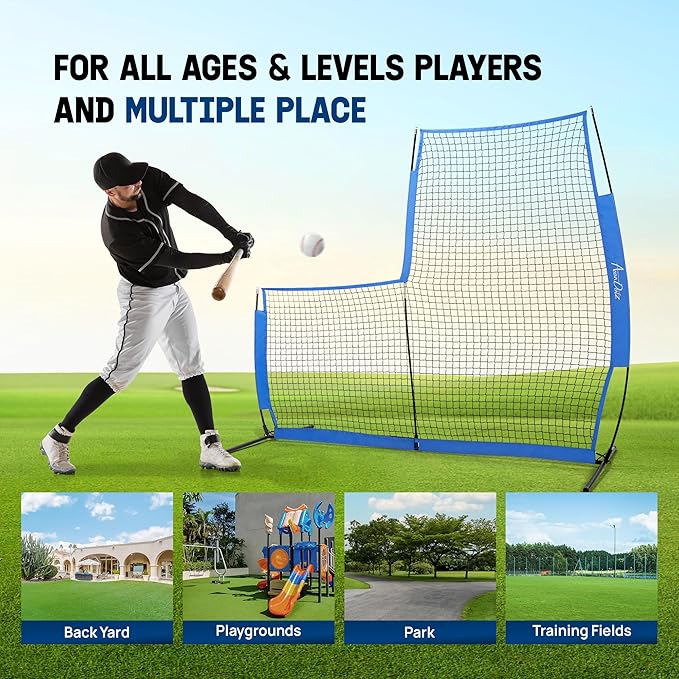 Yes4All Portable L-Screen Baseball 7x7ft with 2 Baseballs, Rubber Wheels - L Screen Baseball for Batting Cage, Protective Pitching Screen Net Double Layers, Carry Bag Included