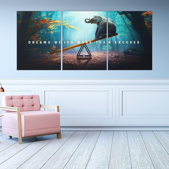 Yetaryy Motivational Poster Inspirational Wall Art 3 Pieces Canvas Painting Lion Artwork for Living Room Office Modern Home Decor Prints Pictures Wall Decor Framed Ready to Hang [36''Wx 16''H]