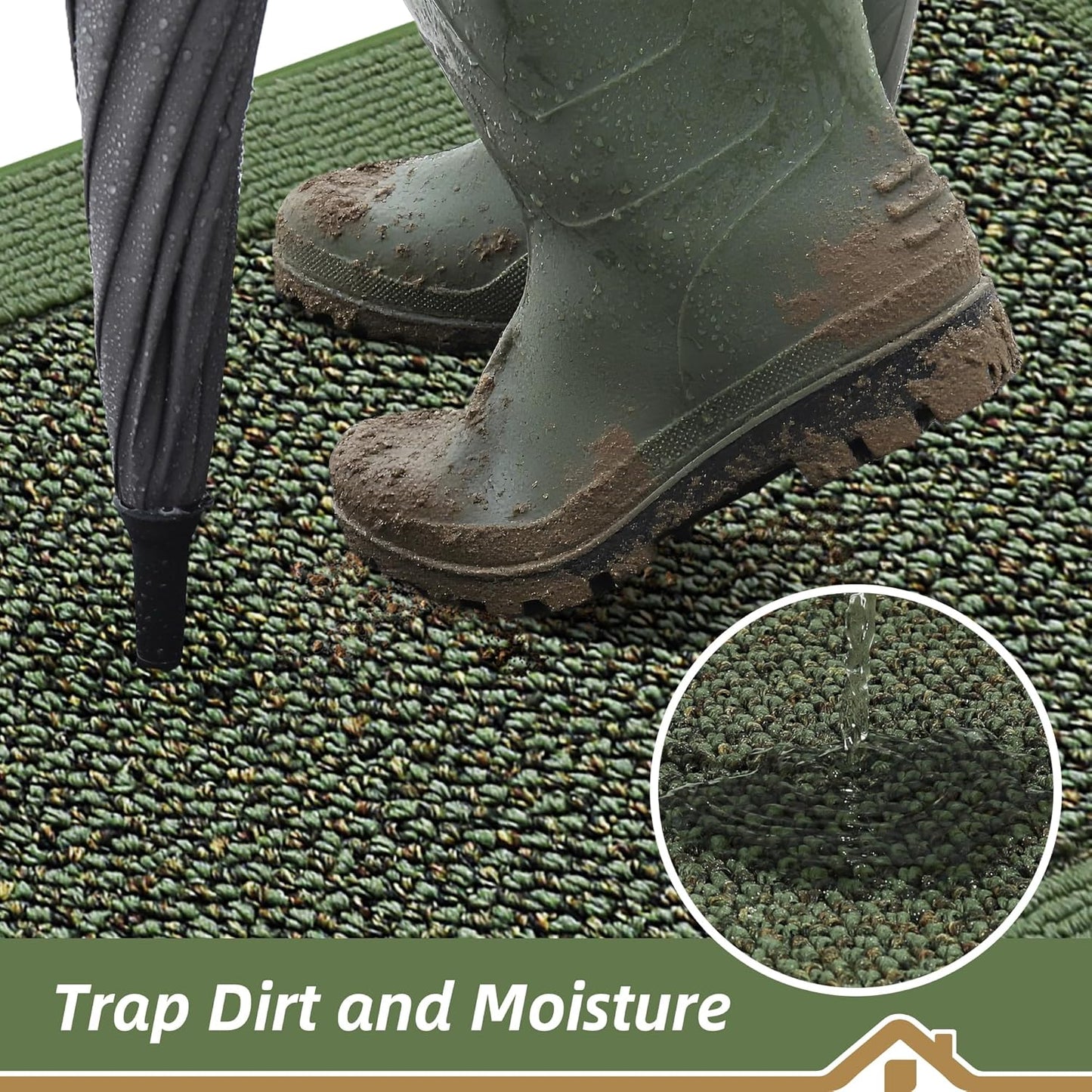 BEQHAUSE Indoor Door Mat 20" x 32", Dirt Trapper Door Mats Non-Slip Entryway Rugs Washable, Resist Dirt Absorbent Welcome Mat, Low Profile Floor Mats for Front Back Door and Entryway, Green