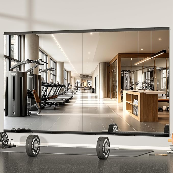 Hasipu 48''x30'' Home Gym Mirror Large Full Length Wall Mounted Full Body Mirror for Yoga Dance Fitness Exercise Studio Bedroom Garage, Frameless Tempered Glass Workout Mirrors Black Rectangular