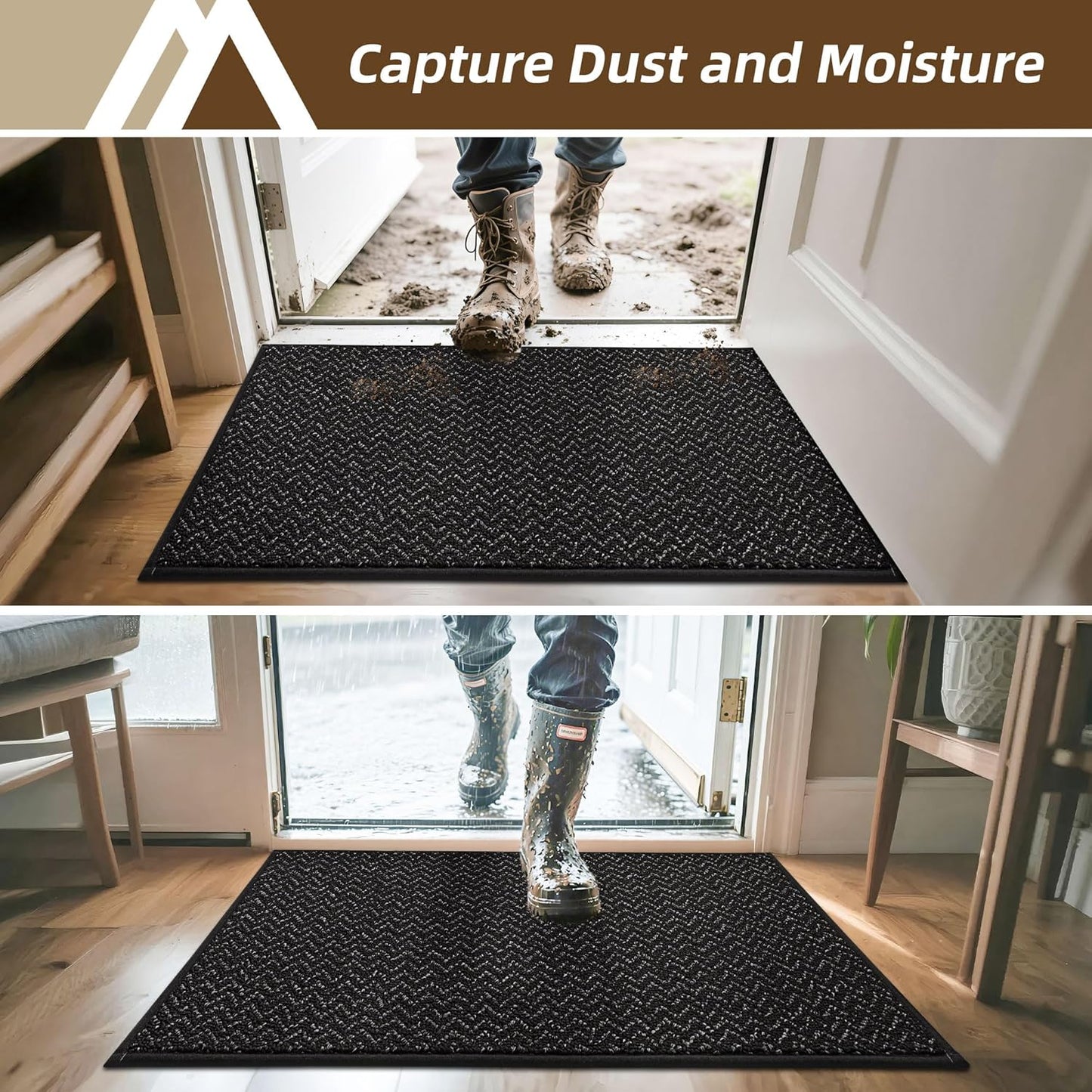 COSY HOMEER-Door-Mat 20" x 32" Non Slip Absorbent Entryway Rugs Dirt Trapper Doormats Washable Entrance Mats Low Pile Welcome Floor Mat for Front Back Door and Entry Mats,Black