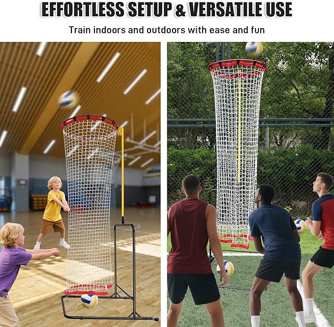 Volleyball Setter Training Equipment, Adjustable Volleyball Setting Trainer Net with 6 Angle and 5 Height Adjustments and 2 Rubber Wheels for Indoor Outdoor Practice