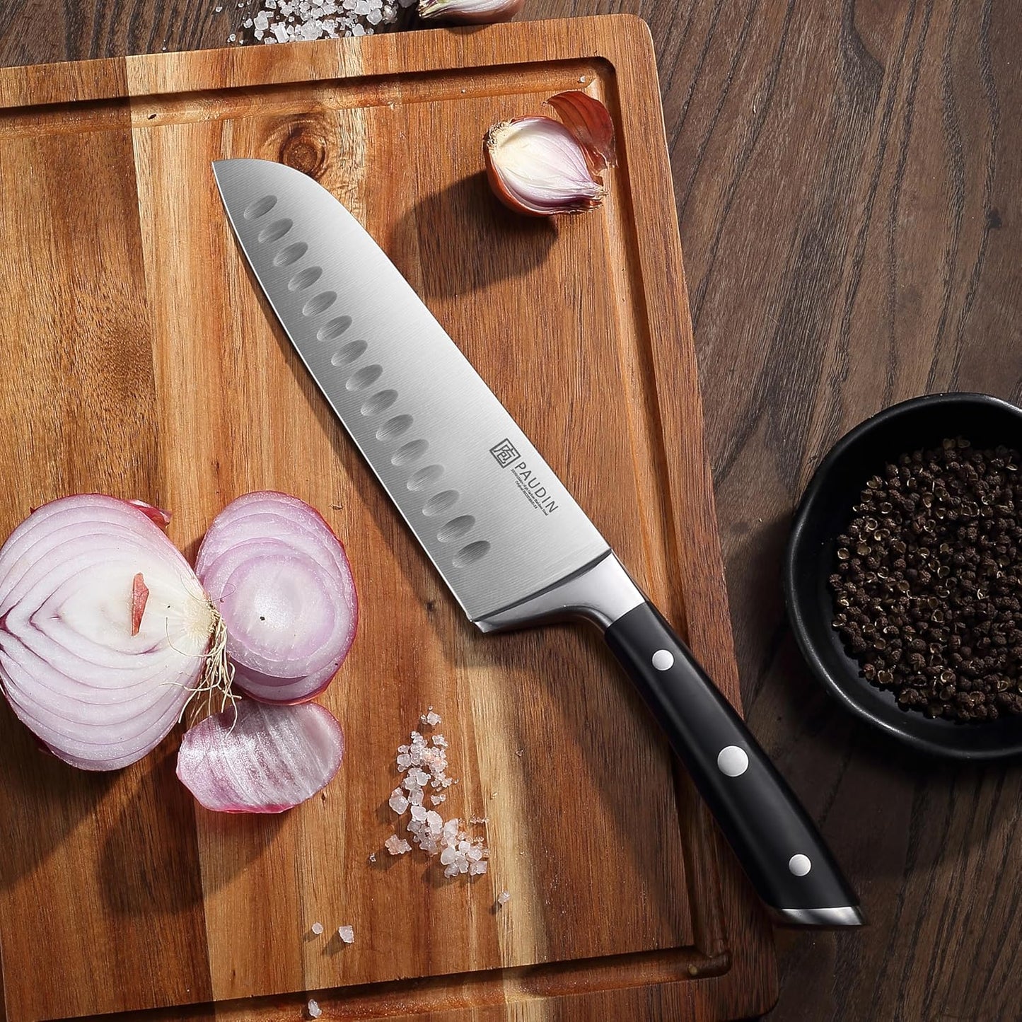 PAUDIN Santoku Knife, Switzer Kitchen Knife 7 Inch, Ultra Sharp Knife- Forged High Carbon German Stainless Steel, Professional Chefs Knife with Ergonomic Handle, Gifts for Holiday