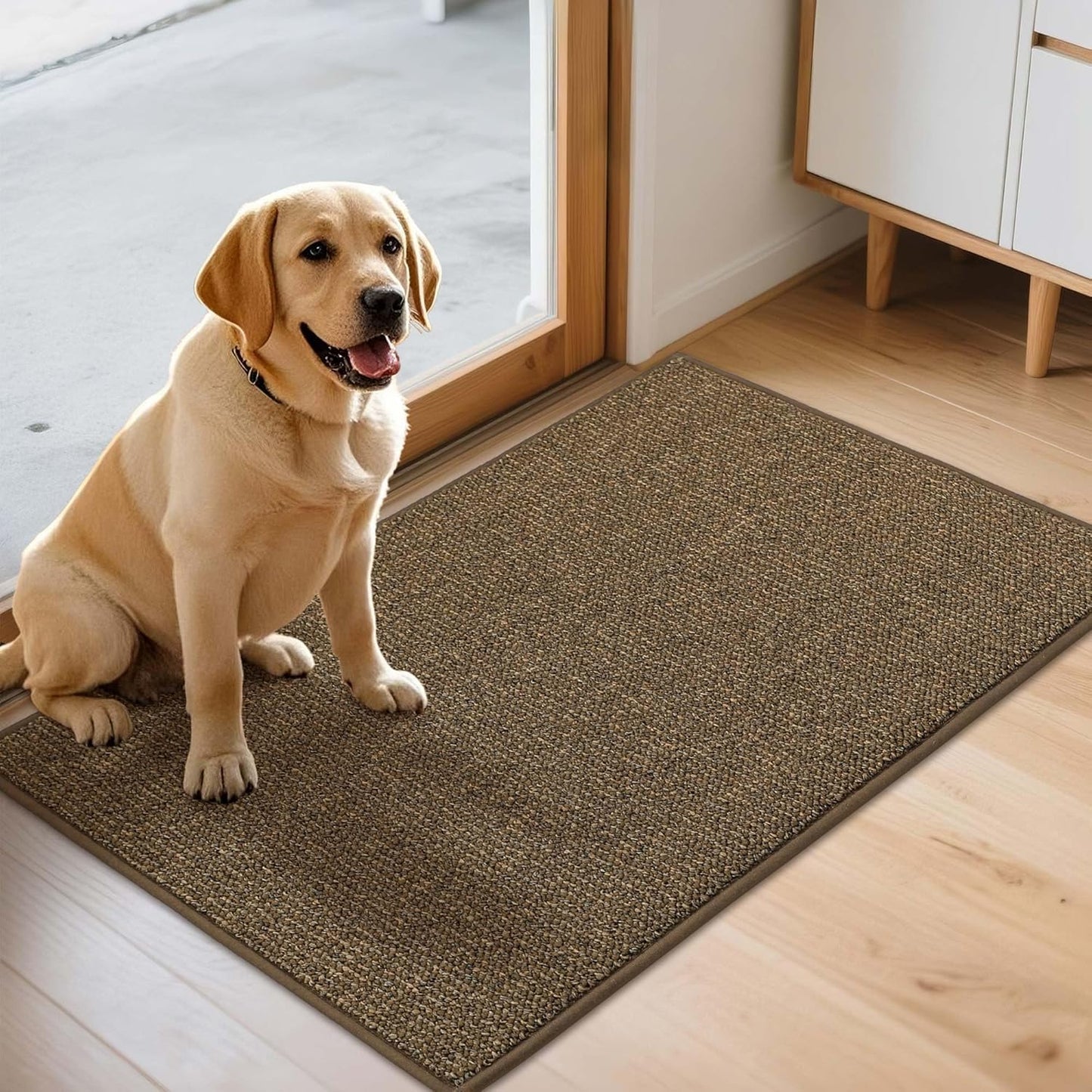 JSEI Dirt Trapper Door Mat 24"x36" Non-Slip Washable Entrance Mat, Dog Doormats, Absorbent & Fade-Resistant Floor Mats, Low Profile Welcome Mats for Entryway, Front Door, and Inside Entrance, Brown