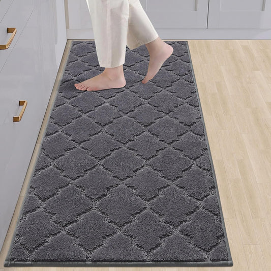 COSY HOMEER-Kitchen-Rugs-Non-Slip-Washable 24"x60" Absorbent Kitchen Runner Rug Polyester Kitchen Mats for Floor Soft Standing Floor Mats for Sink Mat,Hallway,Laundry,Dark Grey