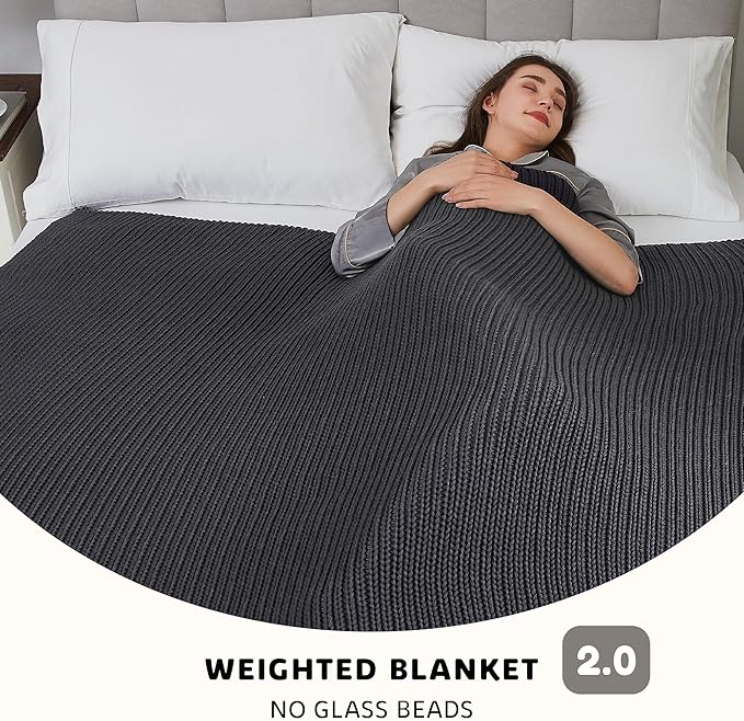 L'AGRATY Knitted Weighted Blanket - 48"x72" 12lbs Cooling Chunky Knit Heavy Blanket for Adults Braided Crochet Throw Thick Cable Yarn Knit Decorative No Beads Evenly Weighted Machine Washable