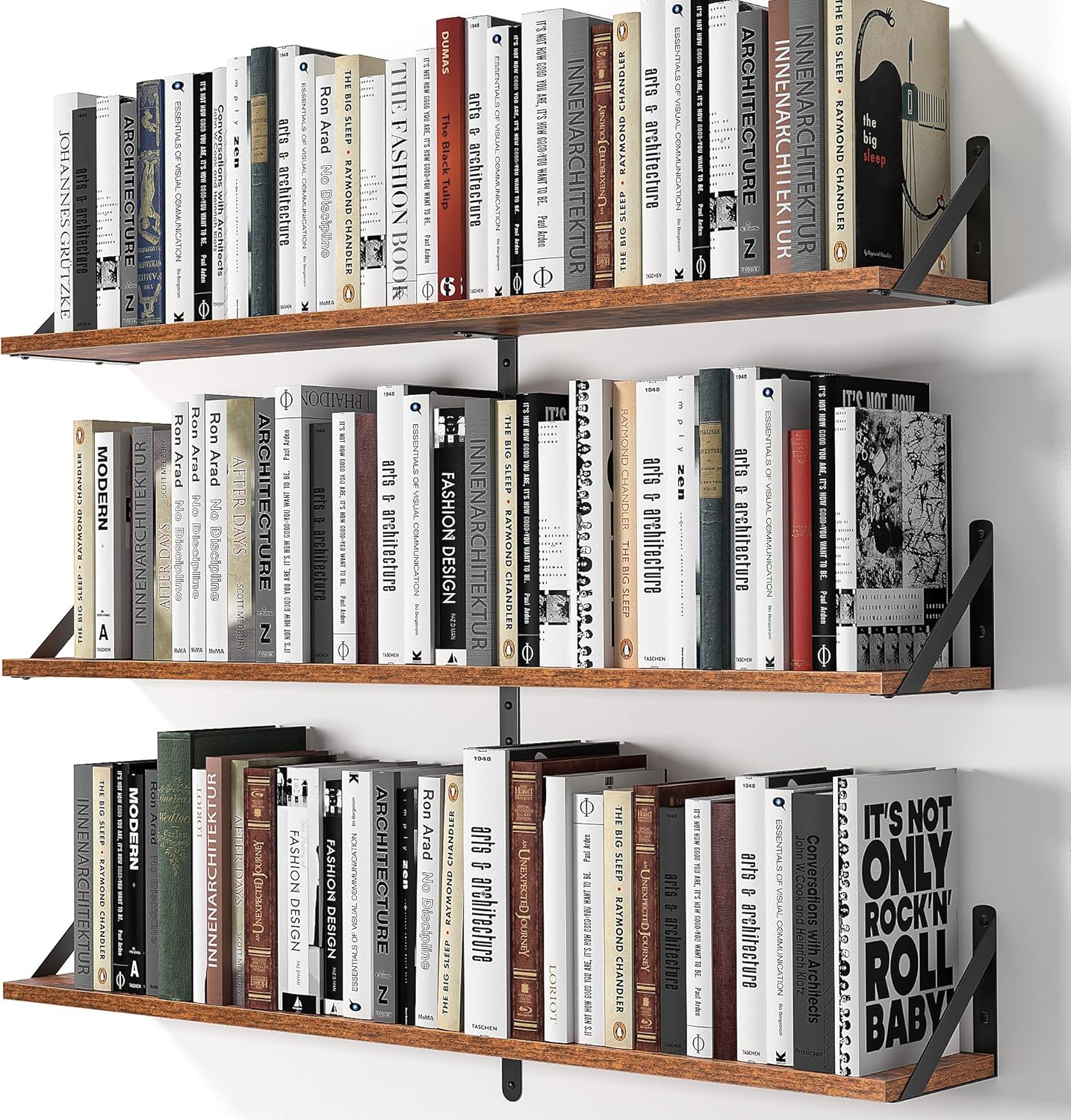 Heimlove Floating Shelves for Wall, 36 Inch Long Wood Floating Bookshelf Set of 3, Wall Mounted Hanging Shelf for Bathroom Bedroom Kitchen, Rustic Brown