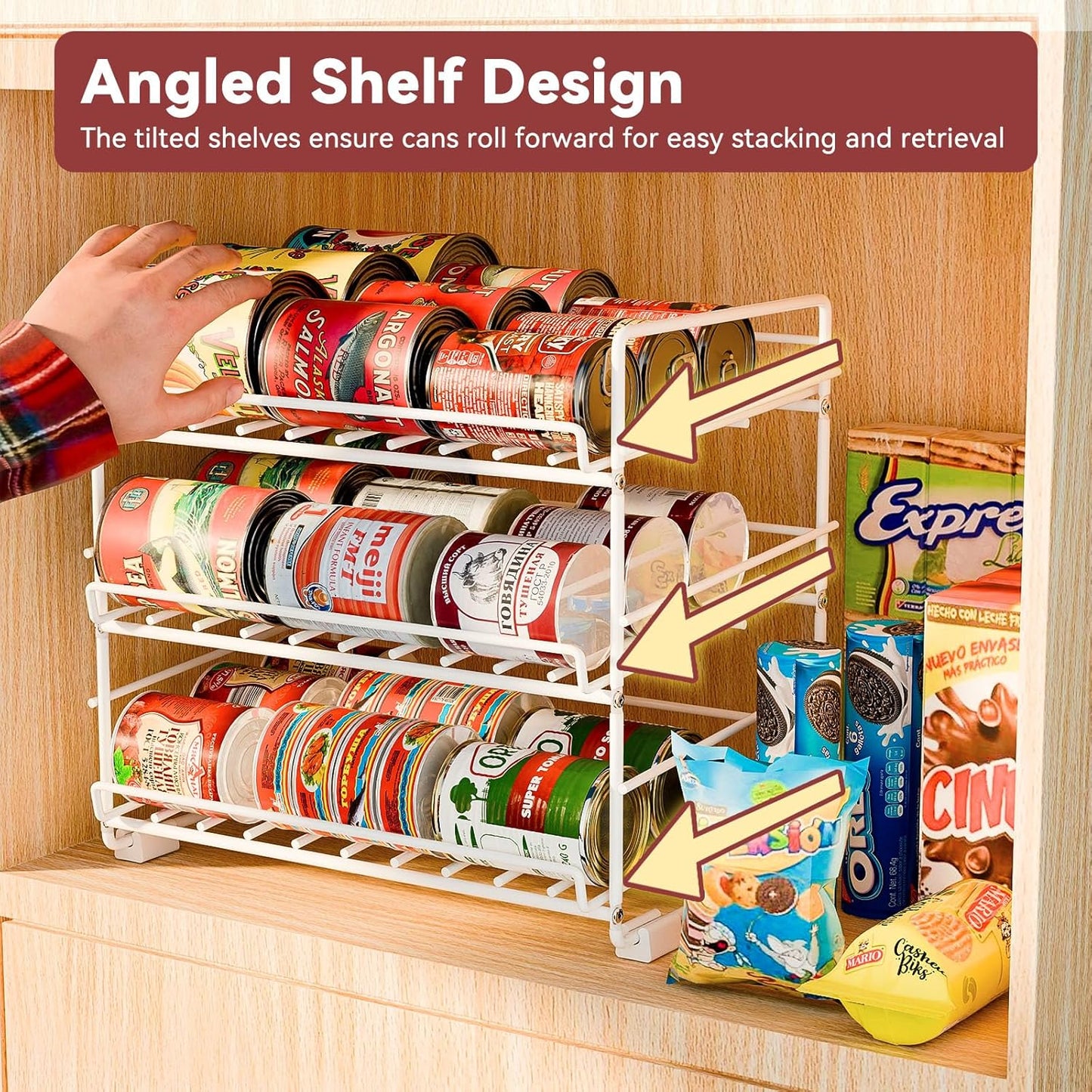 SUFAUY 3 Tier Can Organizer for Pantry, Holds 36 Cans for Cabinet Storage or Kitchen Shelves, 12" d X 16.5" w X 14" h, White