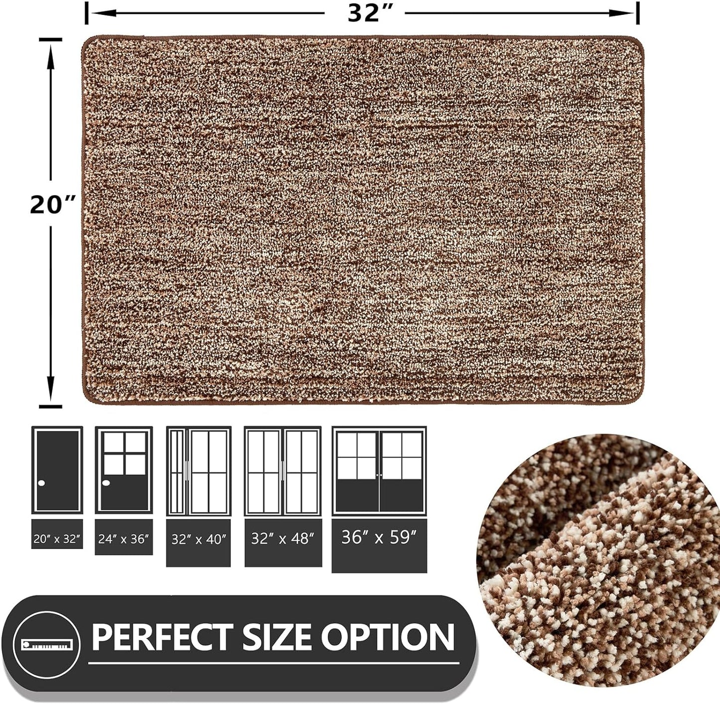 REFETONE Indoor Doormat, Front Door Mat 20"x32" Absorbent Rubber Backing Non Slip Door Mats, Washable Low-Profile Inside Floor Mat Door Rugs for Entryway, Resist Dirt Mud Mat for Dogs, Coffee/Brown
