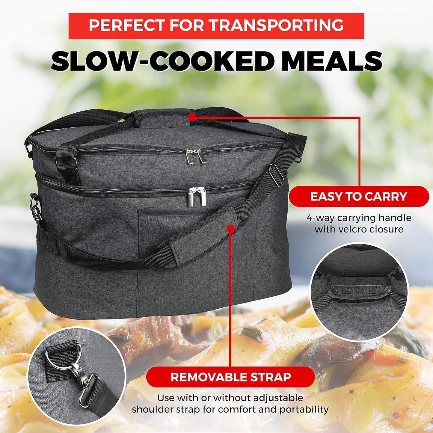 Slow Cooker Bag Slow Cooker Carrier Travel Bag for 6-8 Quart Pots Locking Travel Bag with Secure Zip & Accessory Pocket Insulated Carrier, Pot Holder Carrying Bags with Easy to Clean Inner Lining