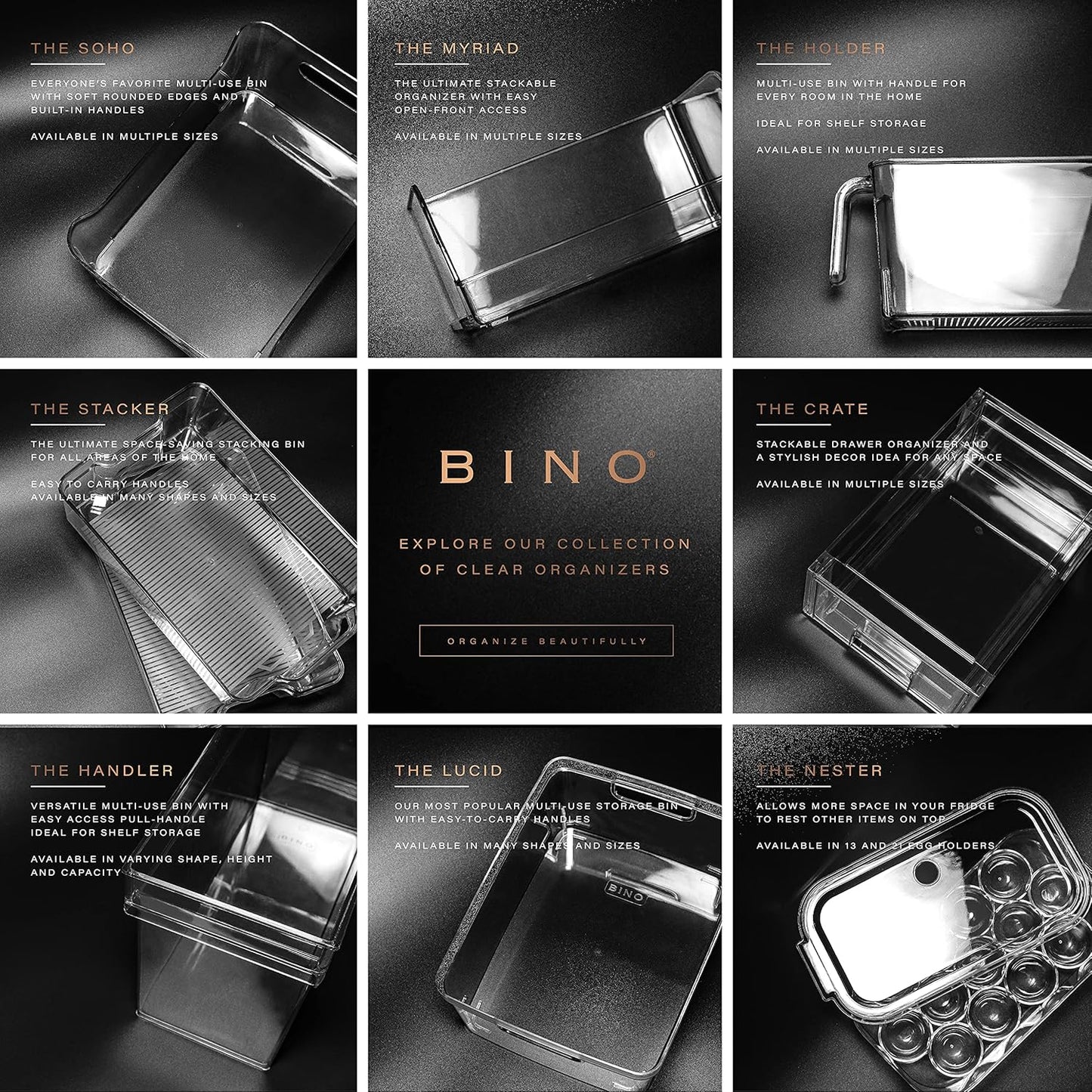 BINO | The Lodge Collection | Plastic Storage Bins - 2 Pack | Multi-Use Organizer With Built-In Handles | BPA-Free | for Pantry, Home, Fridge, and Freezer Organization