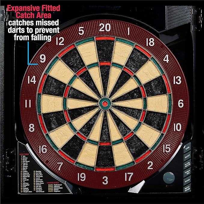 MD Sports Dartboard Cabinet Multiple Styles Electronic Dartboard With Digital X/O Cricket Scorekeeping and Dart Set, Perfect for Cricket Games