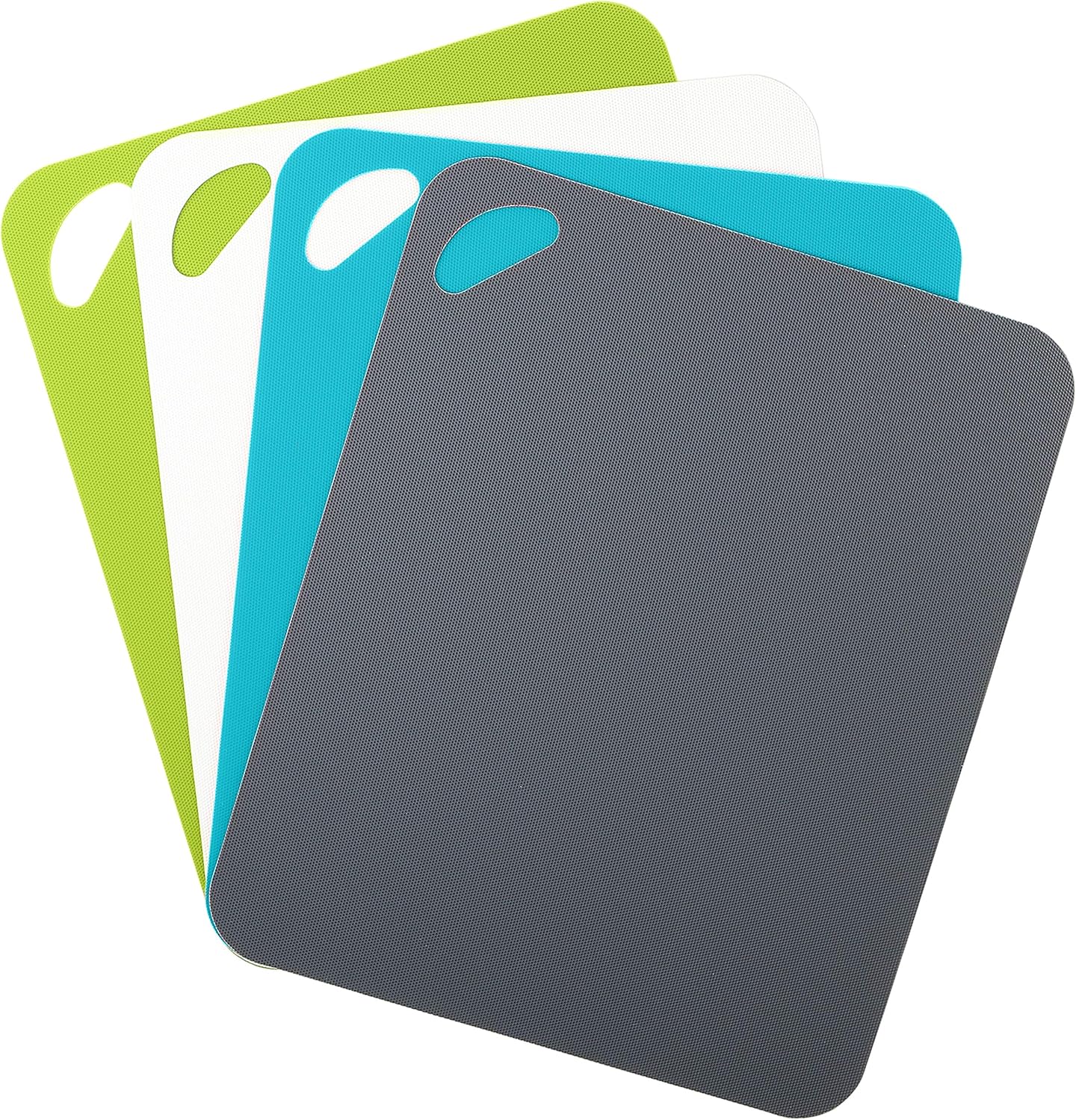 Dexas Heavy Duty Cutting Board Grippmat, Flexible Cutting Boards for Kitchen, Set of 4, Non Slip Plastic Board Cutting Mat 11.5 by 14 inches, Gray, Turquoise, White, Green Set Kitchen Gadgets