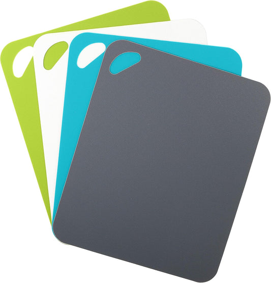 Dexas Heavy Duty Cutting Board Grippmat, Flexible Cutting Boards for Kitchen, Set of 4, Non Slip Plastic Board Cutting Mat 11.5 by 14 inches, Gray, Turquoise, White, Green Set Kitchen Gadgets