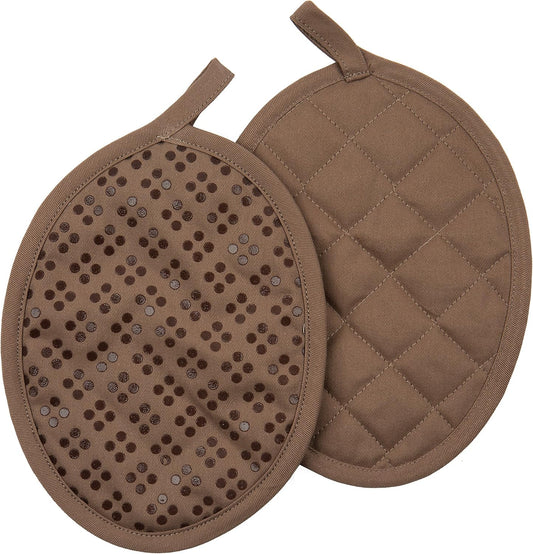 Sticky Toffee Silicone Pot Holders Set of 2, Brown, Heat Resistant to 500°F, Non-Slip Oven Hot Pads with Oeko-Tex Cotton Shell, 7 x 9 in