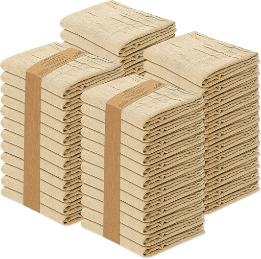 RUVANTI Flour Sack Towels 50 Pack 28x28 Inch, 100% Cotton Tea Towel, Reusable, Machine Washable, Absorbent BarTowels - Dish Cloth Perfect for Drying Dishes & Cleaning -Camel