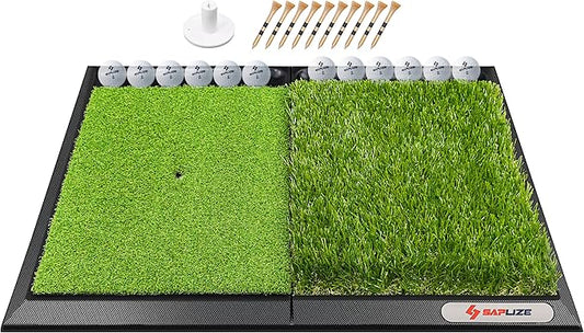SAPLIZE Foldable Heavy-Duty Golf Hitting Mat, Practice Mat with 10mm EVA Rubber Backing, Larger Size for Indoor/Outdoor Swing and Chipping Practice, Anti-Deformation