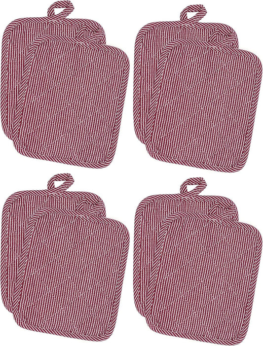 American Linen Pot Holders, Hot Pads, Table Pads for Kitchen and Dining Table, Non Slip Heat Resistant Hot Pot Holder (Burgundy, 8 Pack)