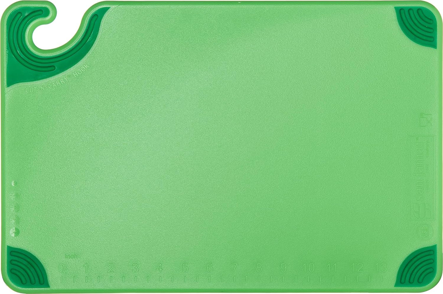 San Jamar Saf-T-Grip Plastic Cutting Board with Safety Hook, 12" x 18" x 0.5", Green