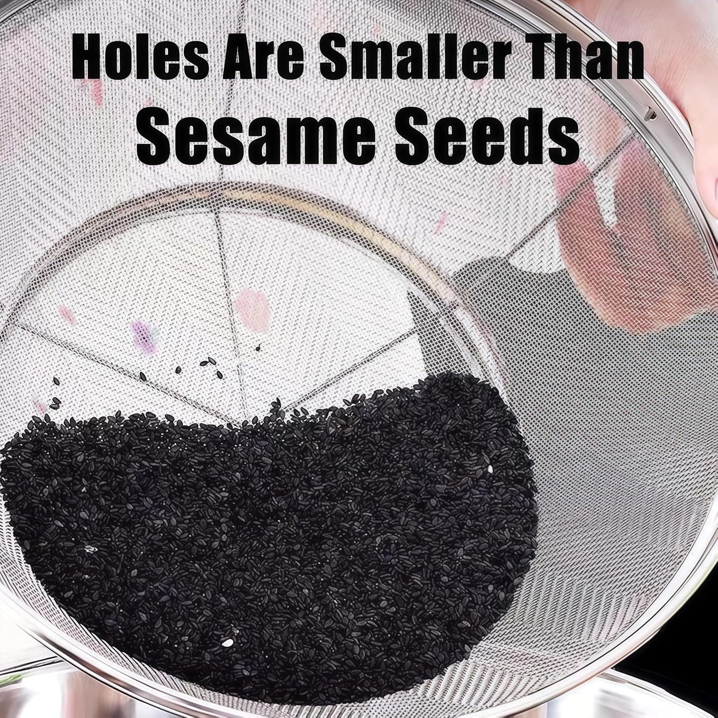 Fine Mesh Strainer for Kitchen, Stainless Steel Colander Bowl for Pasta, Rice, Fruit, Metal Net Baskets with Resting Base - Strain, Drain, Rinse